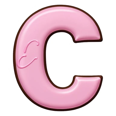 “Single pink bubble letter c, white outline, bottom dipped in chocolate with pink frosting drizzle, kawaii style, glossy, soft shading, clean outline, transparent background, Discord emoji size” sticker