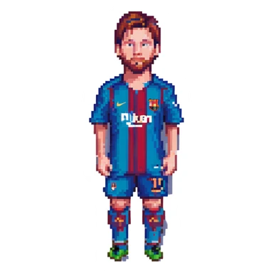 pixel art portrait of Messi, football legend, in classic kit, pixelated style sticker