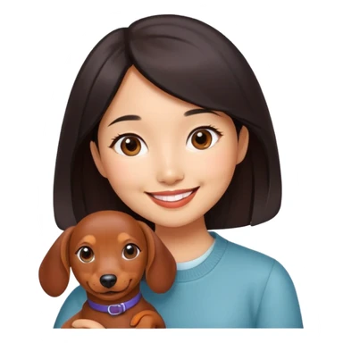 Reddish dachshund dog with dark haired Asian American girl sticker
