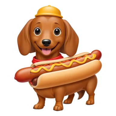 A daschund wearing a hotdog costume sticker