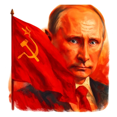 USSR flag with large image of Putin in the background, digital painting style, saturated colors, no text sticker