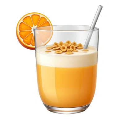 One glass of juice and a bowl with cereals sticker