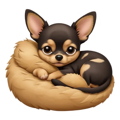 A high-resolution photo-realistic digital illustration of a cute black and tan chihuahua with big eyes closed sleeping lazily. sticker