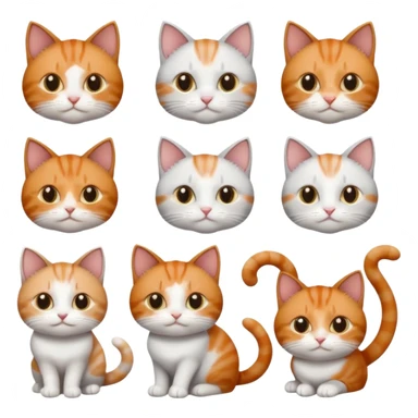 6 cats: 1 small ginger and white, 1 small brown tabby and white, 1 small grey and white, 1 big grey and white, 1 mostly grey with white paws and small white patch on chest and 1 calico sticker