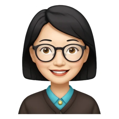 black hair Elder asian woman with glasses sticker