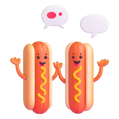 two hotdogs talking to each other, each with a speech bubble, fun and expressive sticker