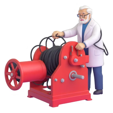 Elderly Russian scientist operating winch equipment on vintage marine geology research ship sticker