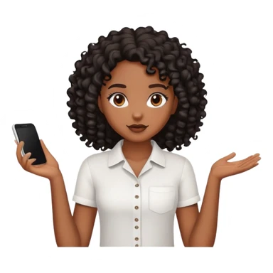 A black girl with black curls using a white shirt sticker