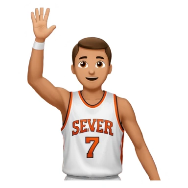 Maverick Trevillian in the crowd at an amateur basketball game. He leans towards the camera and enthusiastically shouts "six seven while performing a distinctive hand gesture: both hands open, palms facing upward, moving up and down as if weighing two options. sticker