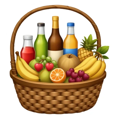 Food Basket, Brown basket with both food, drink and fruits sticker
