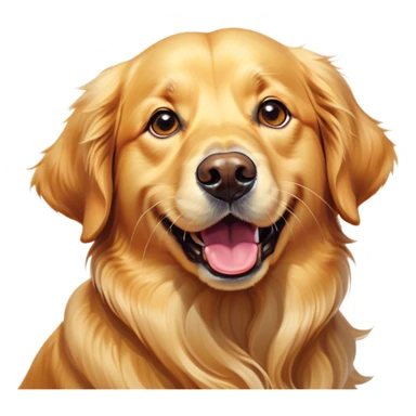 Cinematic Comical Golden Retriever Portrait Emoji, Head tilted dramatically with an exaggeratedly amused expression, featuring a vibrant golden coat with a lively sheen, wide, expressive brown eyes filled with playful disbelief, Simplified yet hilariously expressive features, highly detailed, glowing with a slightly sassy glow, high shine, dramatic yet playful, stylized with an air of cheeky mischief, bright and endearing, soft glowing outline, capturing the essence of a spirited and over-the-top companion, so meme-worthy it feels like it could side-eye its way into internet fame instantly! sticker