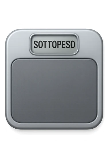 bilancia pesapersone con la scritta "SOTTOPESO" SUL DISPLAY, stile emoji iphone, iperrealistico 4k sticker
