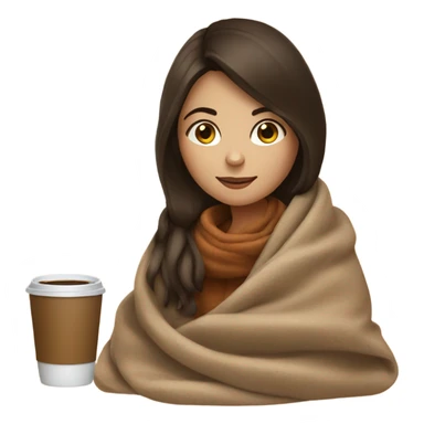 Brunette girl autumn with blanket and coffee sticker
