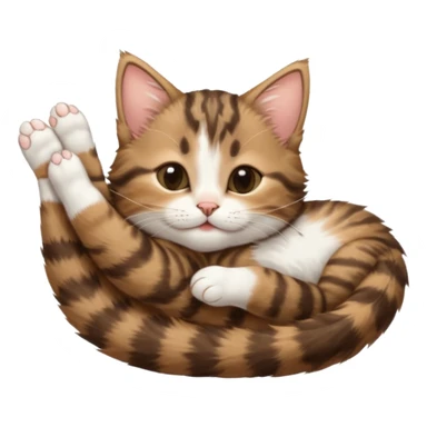 dark brown tabby and white kitten in funny positions stretched our upside down with eyes closed sticker