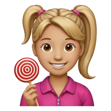 Using this emoji 🥹 make me one with ponytail hair holding a lollipop in each hand using the round emoji not a person sticker
