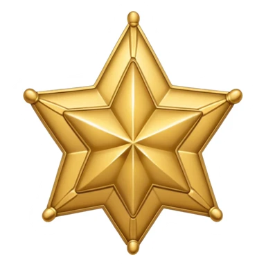 classic gold sheriff badge, six-pointed star, shiny, simple sticker