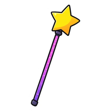 Glowing magic wand with colorful sparkles and a star tip sticker