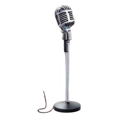 Create a glamorous and vibrant emoji that represents pop or stage vocal performance. The design should feature an empty stage with concert lighting. Include elements like an iconic stage microphone with a sparkling, rhinestone-studded microphone stand, set on a red carpet, a celebratory firework display in the background and a ribbon of musical notes flowing around the scene to symbolize the performance's energy. Use bright colors like gold, red, and silver to emphasize the excitement and glitz of the pop vocal world. The background should be transparent. sticker