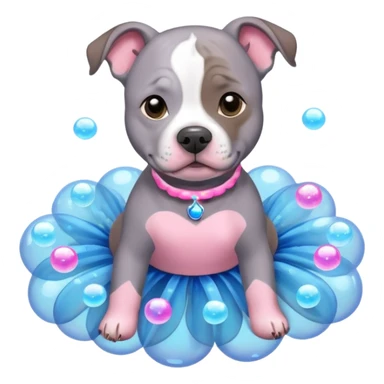 Grey Pibble in a tutu , surrounded by blue bubbles  sticker