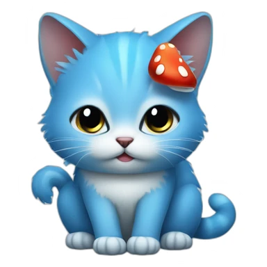 Blue little cat have mushroom sticker