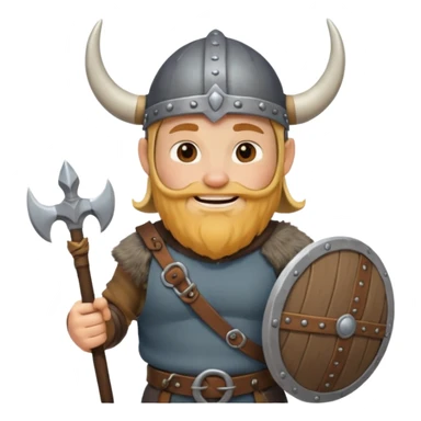 A jovial Viking with round belly, horned helmet, and hearty smile while carrying supplies.
 sticker