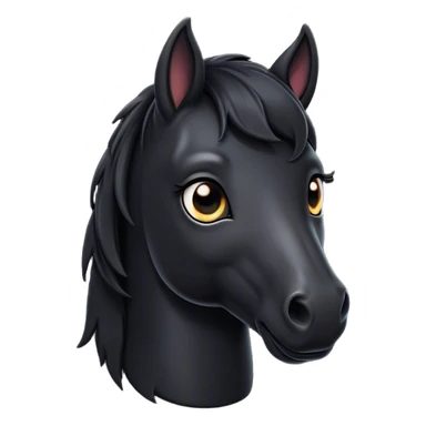 Cinematic Cute Black Horse Portrait Emoji, Head tilted playfully and inquisitively, showcasing a glossy black fur with a striking sheen and expressive dark eyes filled with curiosity, Simplified yet irresistibly adorable features, highly detailed, glowing with a warm, friendly glow, high shine, affectionate and spirited, stylized with a touch of whimsy, bright and endearing, soft glowing outline, capturing the essence of a mischievous yet loving horse, so playful it feels like it could trot out of the screen and into your arms! sticker