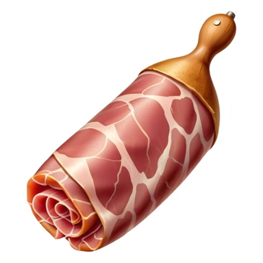 Jamón Serrano Cinematic Realistic Jamón Serrano Dish Emoji, depicted as a prominent leg of cured ham with visible marbling, rendered with rich textures and dynamic, appetizing lighting. sticker