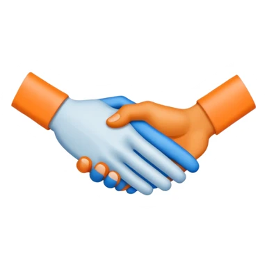 Two stylized hands (orange 🟠 and blue 🔵) clasped in a firm handshake. Minimalist lines, bold colors. Symbolizes partnership, trust, and collaboration. 🤝 sticker