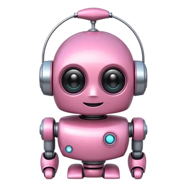 pink cute robot, round head, big eyes, smiling sticker
