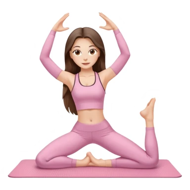 white brunette girl long hair with hazel eyes in light pink workout clothes stretching on a yoga mat sticker