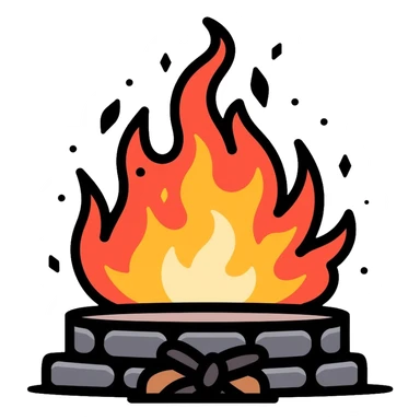 medieval blacksmith forge with dancing flames and fire sticker