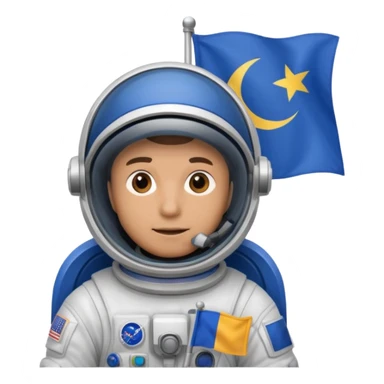 male astronaut holding blue flag in hand sticker