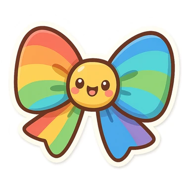 bow with rainbow colors, chibi style, playful, cheerful, cartoon style sticker