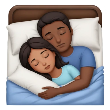 мужчина и девушка с темными волосами спят в постели sticker