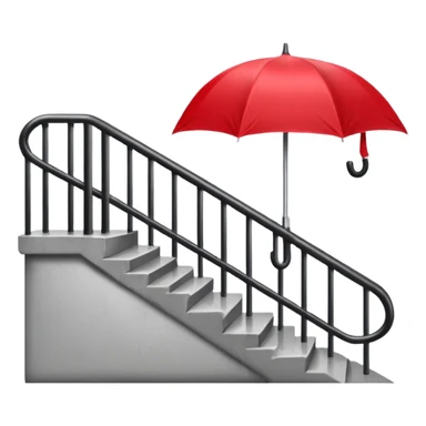 Red umbrella on stair railing, Lost Umbrella. sticker