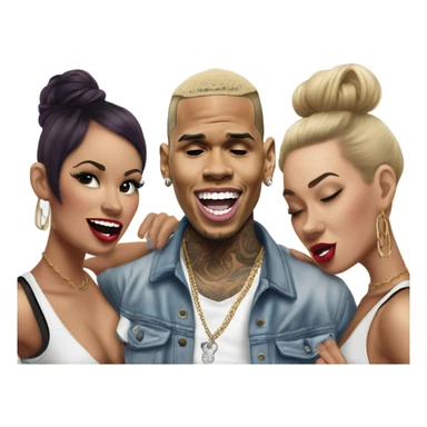 Hyper Realistic Chris Brown  singing with 2 female tattooed dancers sticker