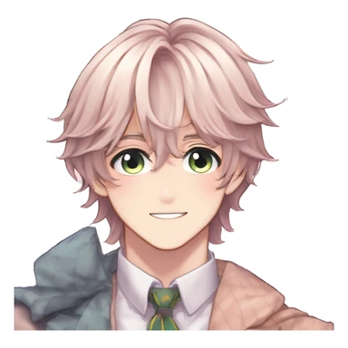 Gorgeous romantic hot attractive anime style modern gentlemanly anime shojo guy with long pretty lustrous hair and colorful eyes and blushing face aesthetic trending style  pastelcore cottagecore kawaiicore sticker