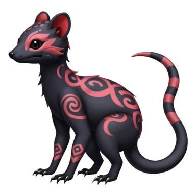Rare warm-colored exotic gloomy tropical edgy cute epic aesthetic spooky  gothic colorful Salandit-Noibat-Civet-species-Fakemon-hybrid-creature, with tribal tattoo markings, full body sticker