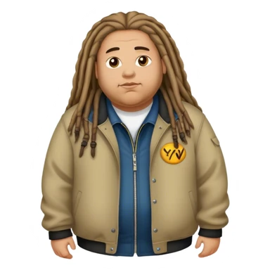 A fat lightskin brown guy with long dreads and a jacket that says “Y2kw” sticker