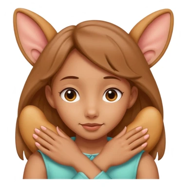 girl hugging a big ear sticker