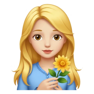 A girl with a flower in her hand, golden hair, and beauty. sticker