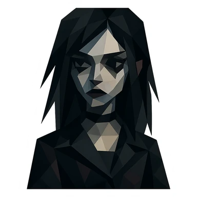 gothic girl, geometric shapes, dark color palette, stylized look, polygonal style sticker