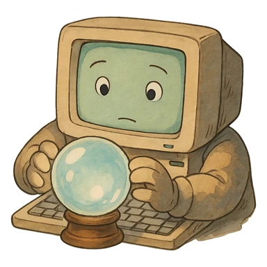 ghibli style computer reading a crystal ball sticker