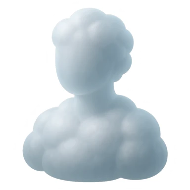 A person from the shoulders up, entirely composed of fluffy white convex clouds sticker