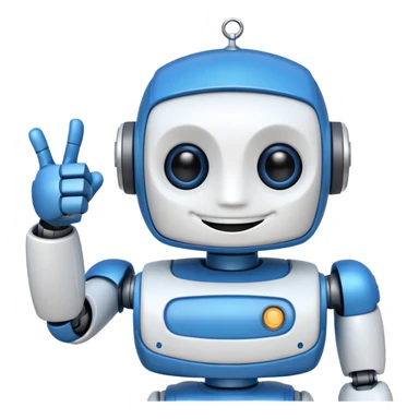 A blue and white robot smiling and winking with one eye, making a thumbs-up sign with one hand. sticker