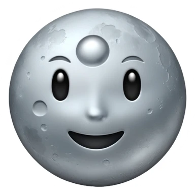 Polished silver moon emoji, chrome metallic texture, iOS emoji style, soft glow, smooth reflections, minimalistic design sticker