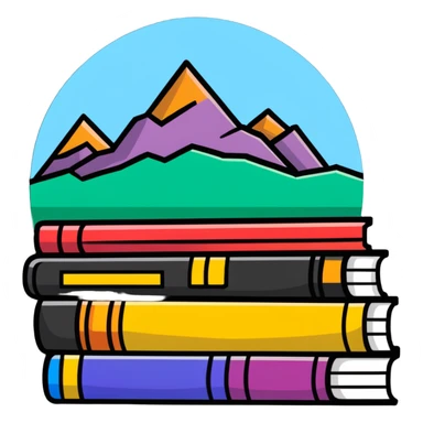 A mountain of books reaching high with colorful book spines visible sticker