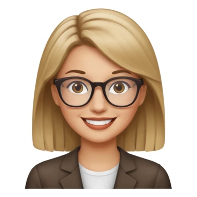 White woman,dark blonde hightlights, glasses,  sticker