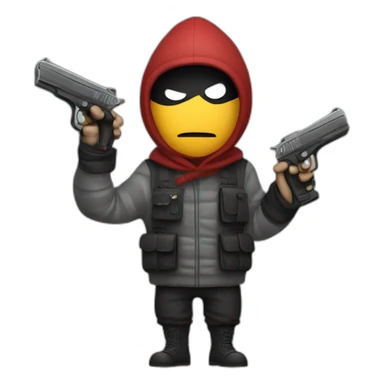 Robber with a money bag and gun sticker