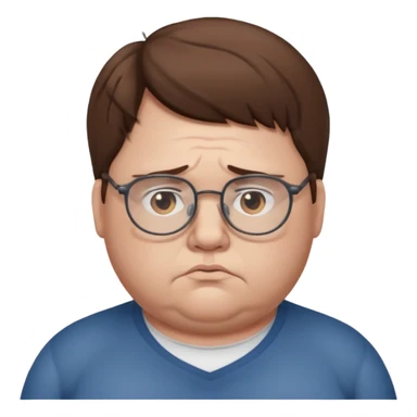 Fat sad guy with brown hair and glasses sticker